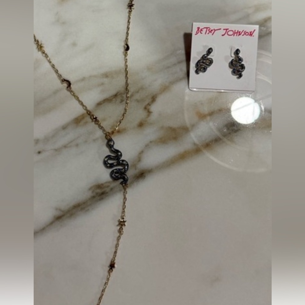Betsy Johnson snake Gold Pendant Necklace and Earring Set
